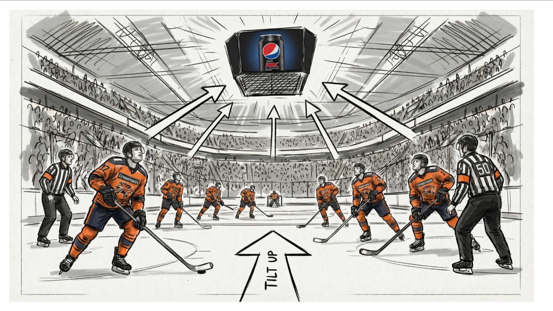 AI-storyboard av arena-wide shot
